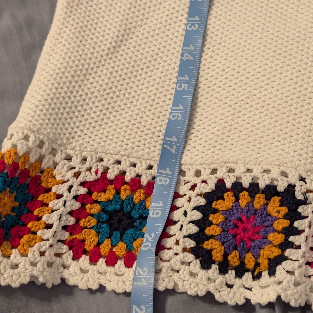 Vintage Y2K Joseph A Granny Square Crochet Border Sweater White Knit Size M - Picture 7 of 7